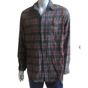 L.L. Bean Slightly Fitted Cotton Plaid Gray Red Flannel Button Down Size L Tall